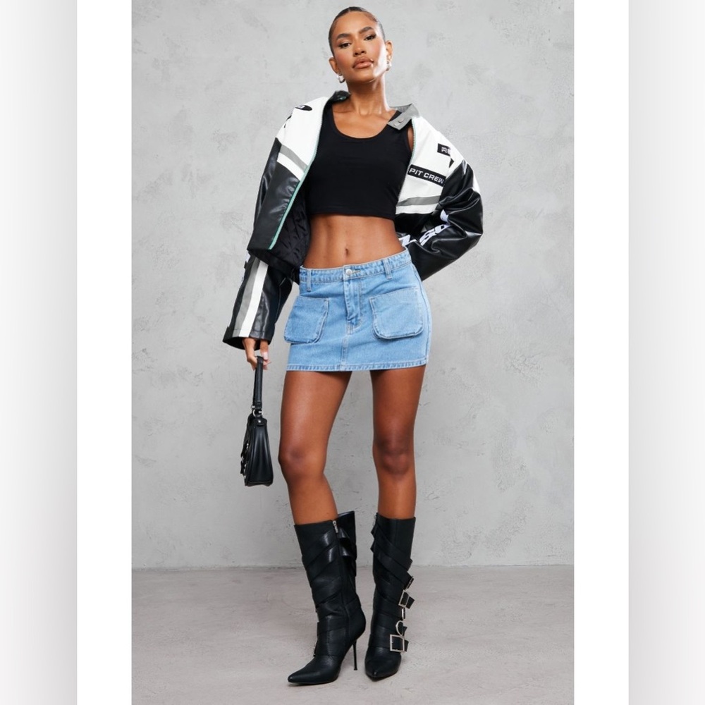 PrettyLittleThing Light Blue Wash Cargo Pocket Front Denim Mini Skirt